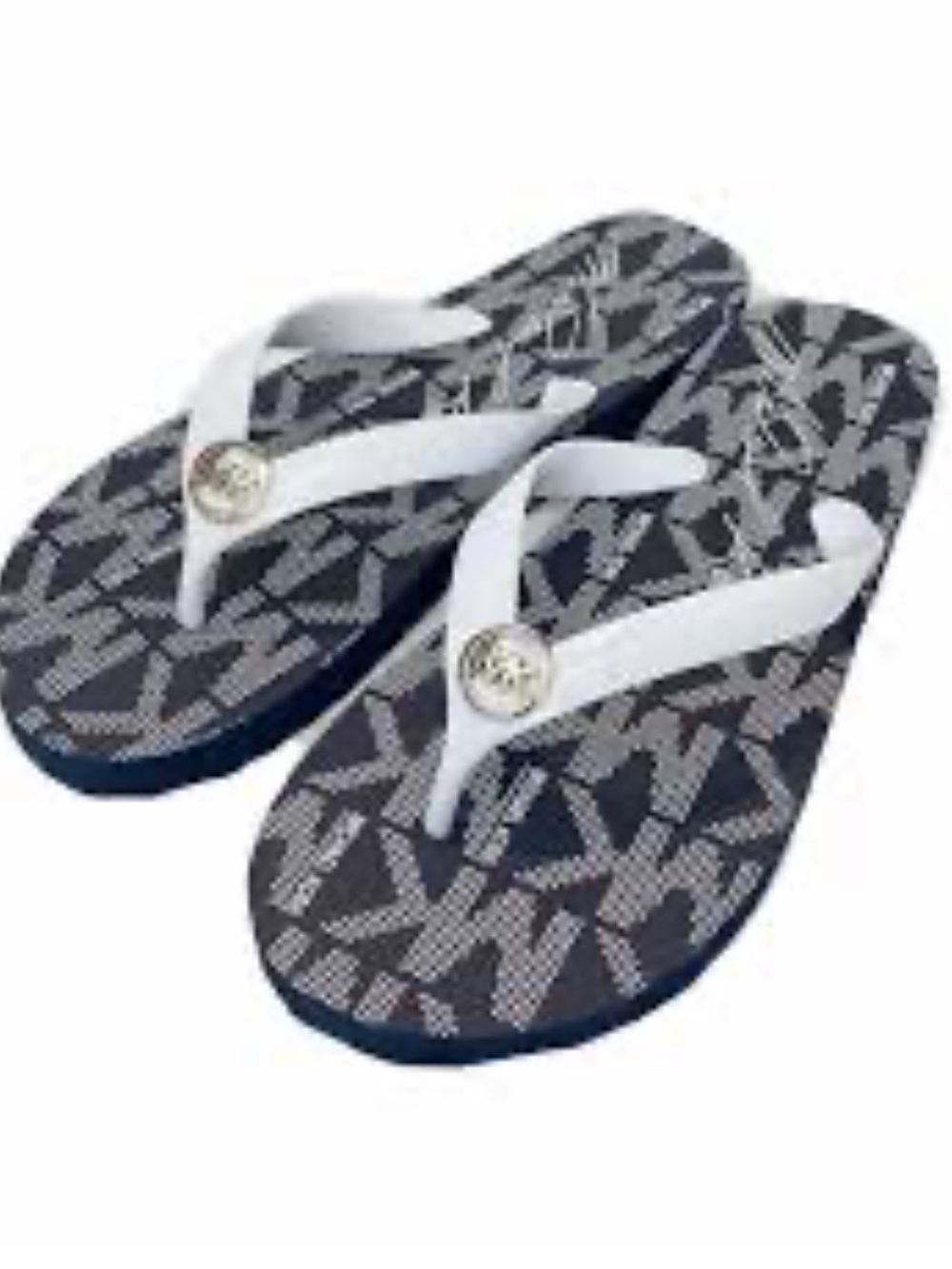 Michael Kors Navy Logo Kids Flip Flops with White Straps